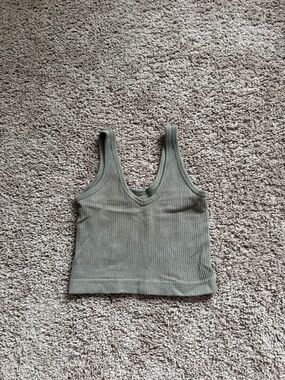 Urban Outfitters Ribbed V-Neck Tank Top in Olive